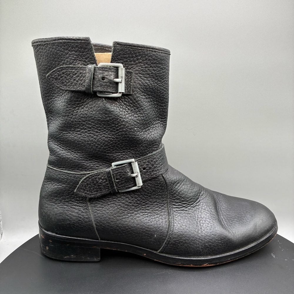 J.Crew Moto Ankle Boots Women’s 9 Black Leather Pull On Double Buckle